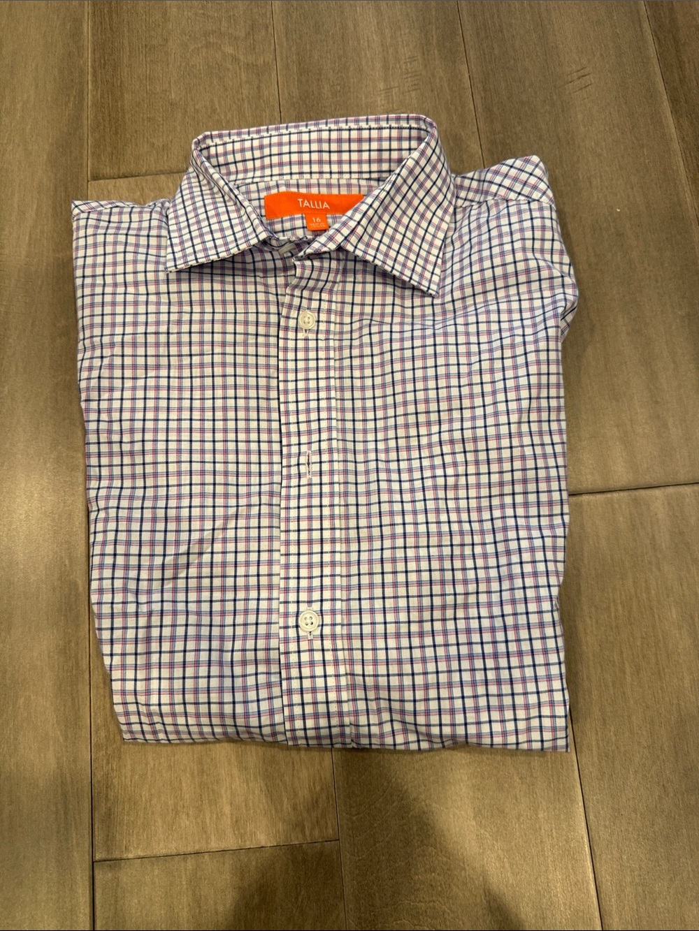 TALLIA White Dress Shirt with Blue & Purple Check Plaid
